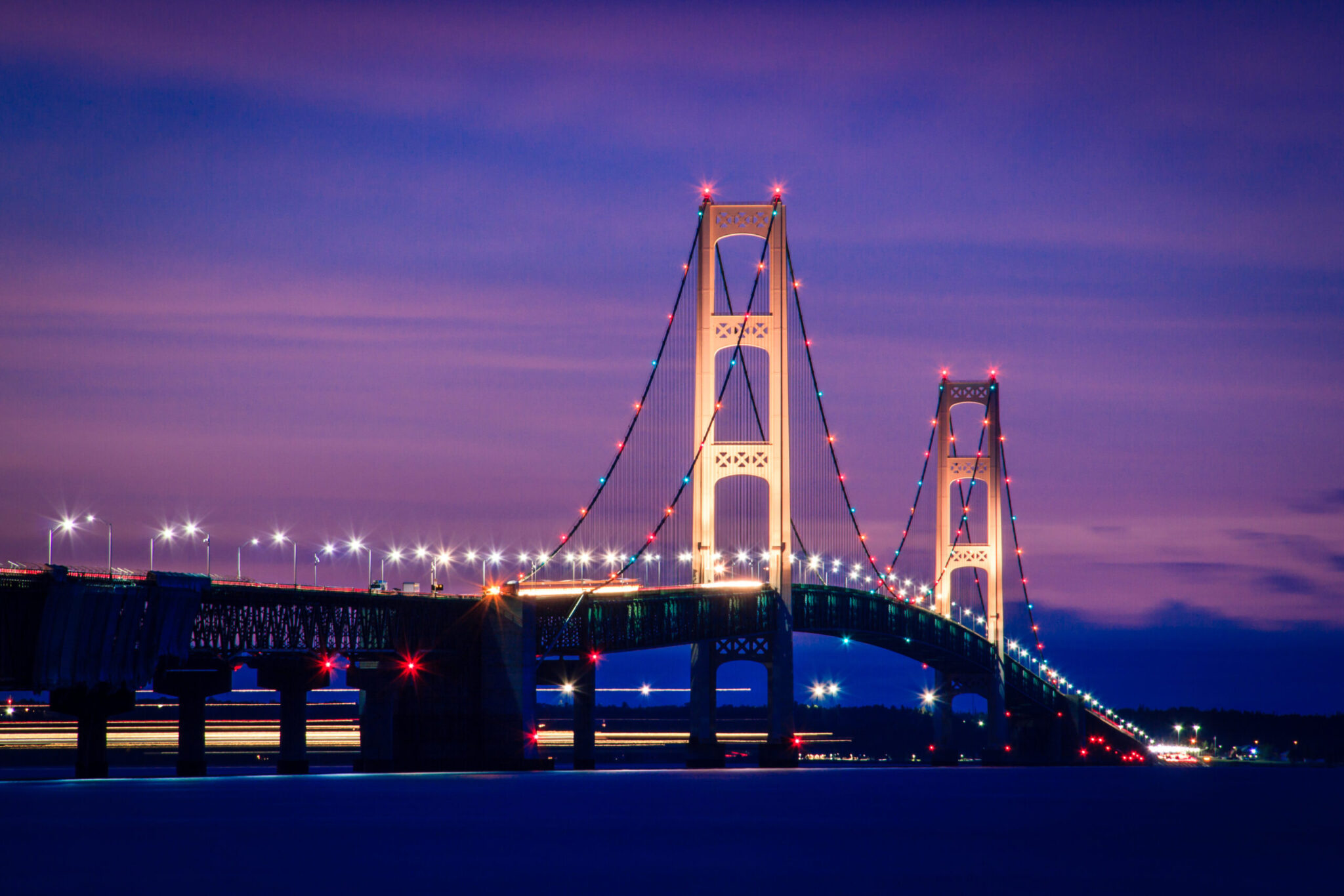 Glowing Mackinac Bridge at Twilight